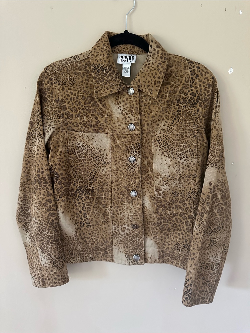 Vintage Chico's Brown Leopard-Print Button Denim Jacket size S